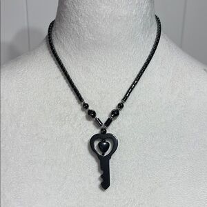 Black gun metal necklace with key/heart pendant